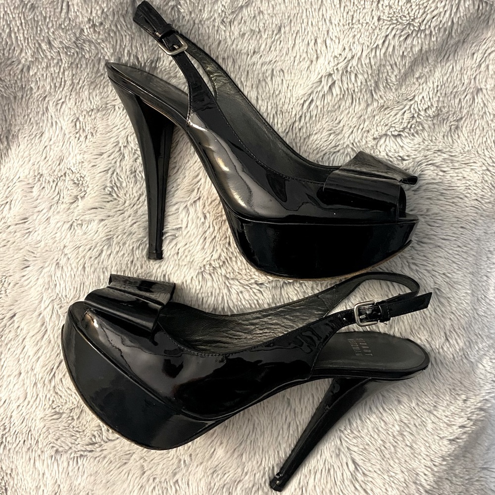 Stuart Weitzman Bowery Bow Slingback Platforms, size 9